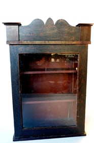 A small early single door wall cupboard with 2 shelves, in original alligator finish that hides the