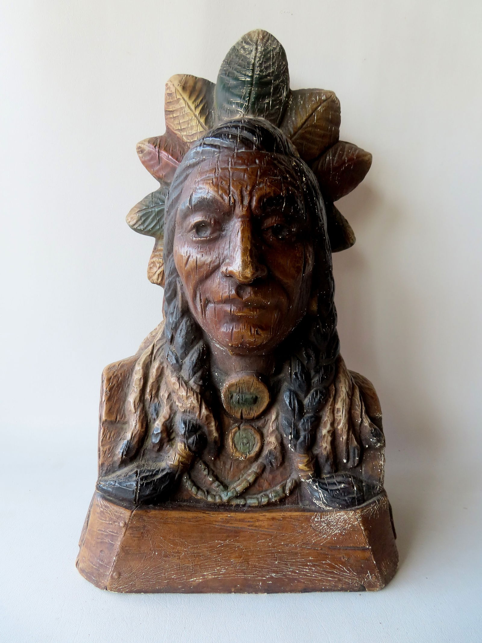 A large counter top composition cigar store Indian bust signed "Artistic Latex Foam Co. Inc. NY", (1 of 10)