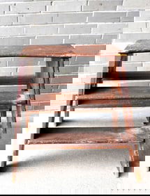 A small primitive double sided step stool with 2 steps plus the shaped top, early 19th century with