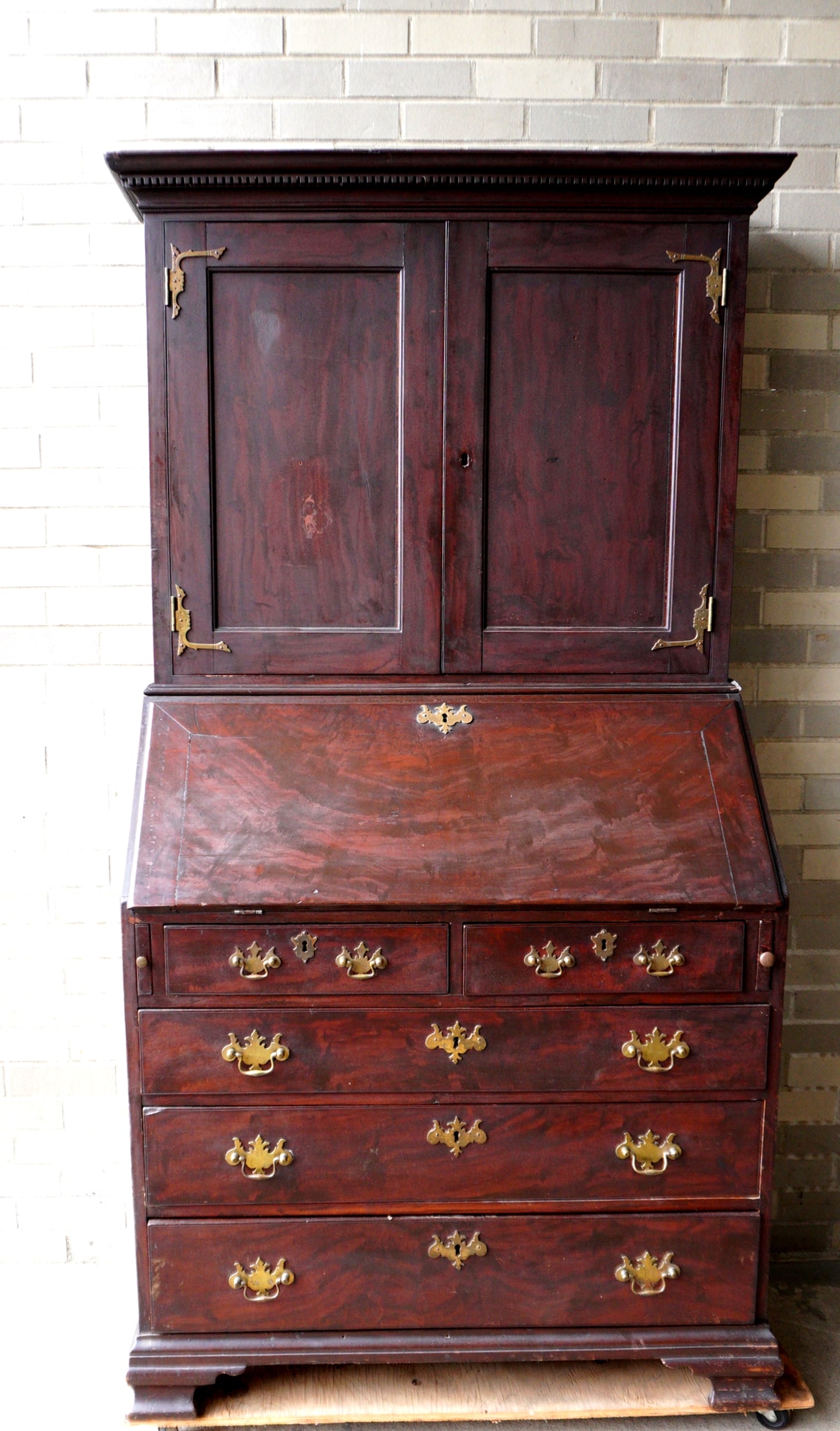 A 2 part Chippendale cherry secretary desk in original darkened finish, circa 1800-1830. The top (1 of 20)