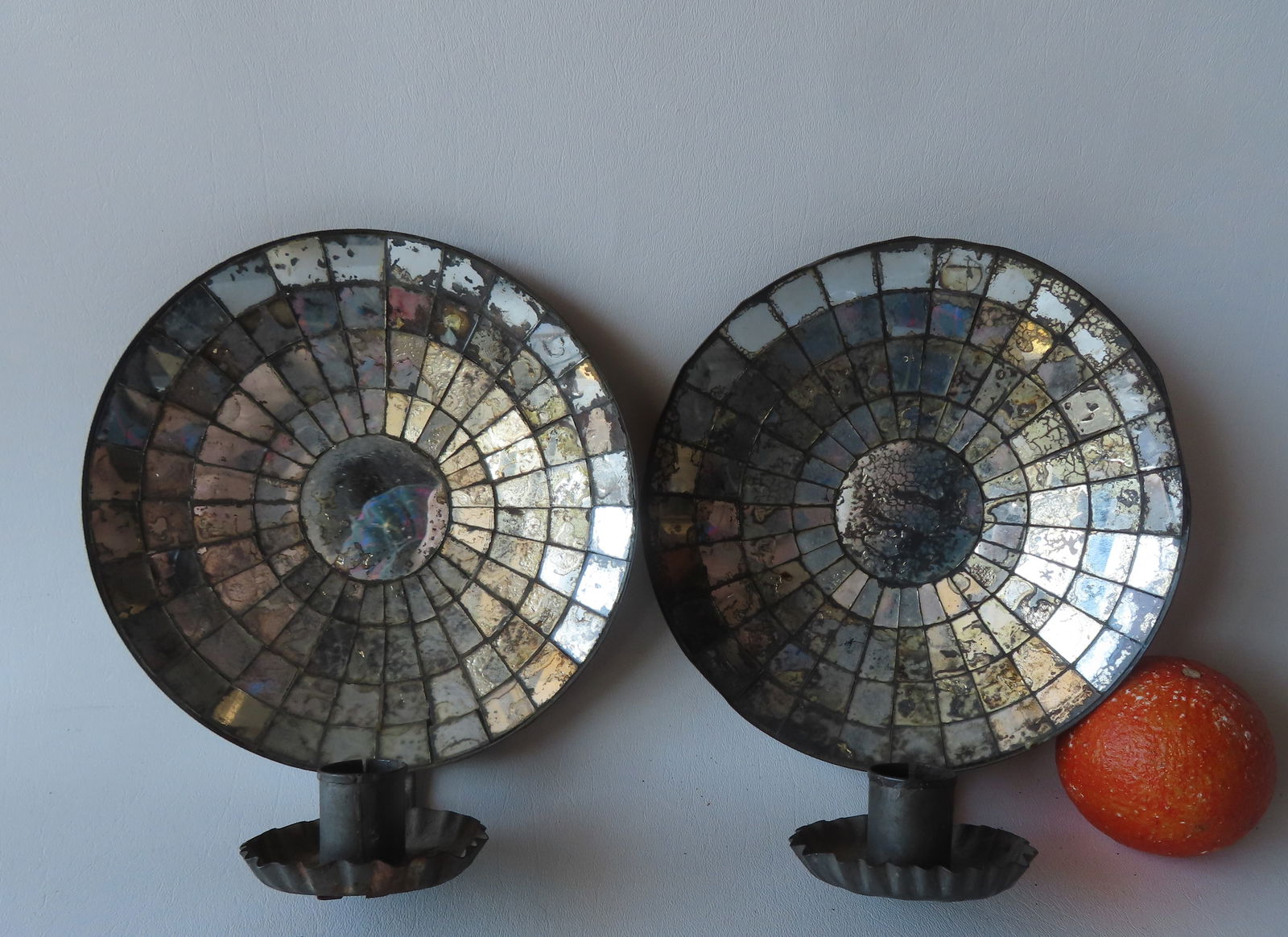 Pair of mirror back wall sconces, early to mid 19th century, very good condition. Each measures 8" (1 of 10)