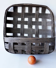 An unusual tobacco drying basket with pocket, probably for hanging on wall, late 19th century in