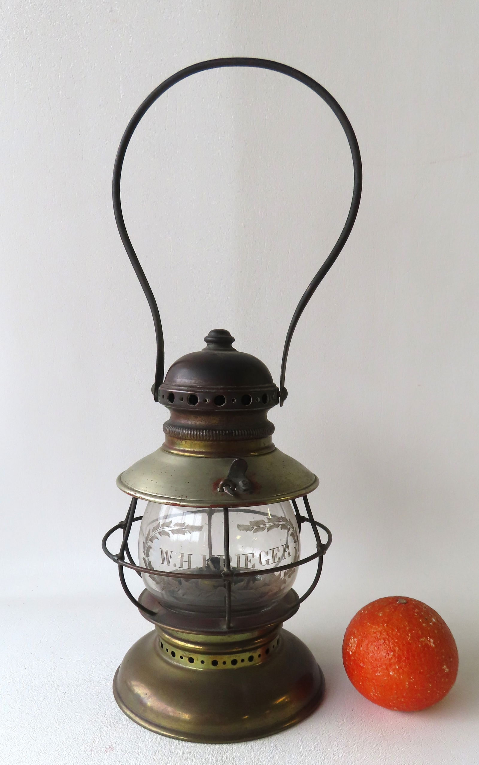 A Poughkeepsie NY presentation fireman's lantern, The engraved shade marked "W.H. Krieger" within (1 of 20)