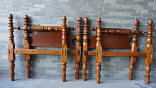 A matched pair of short poster maple rope beds, mid 19th century - both in very good condition. Each