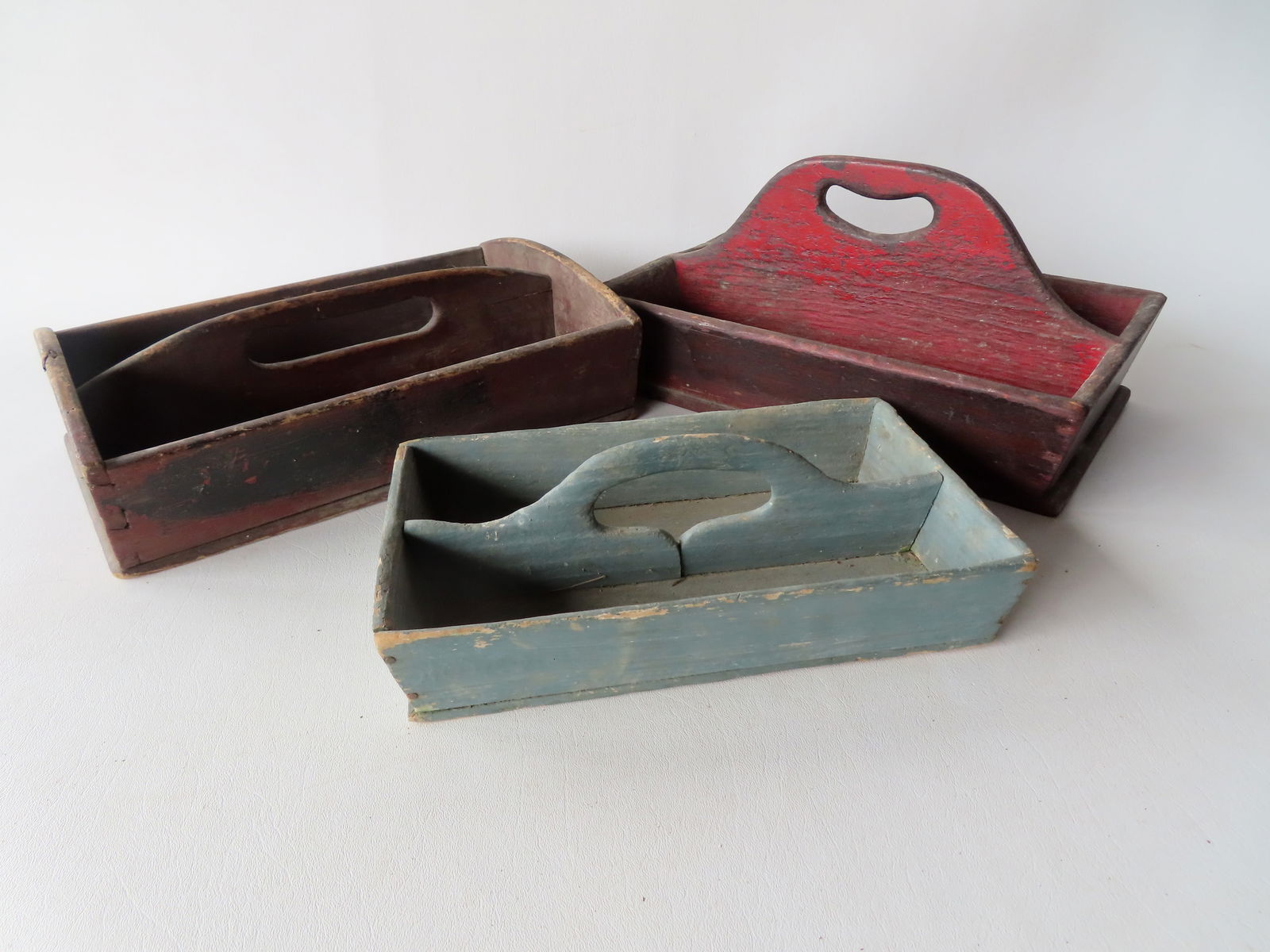 Grouping of 3 primitive cutlery boxes, one with dovetailed sides, three are 19th century, and the (1 of 9)