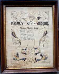 An exceptional W/C calligraphy describing the "Family Record" for the Mott family with entries 1860