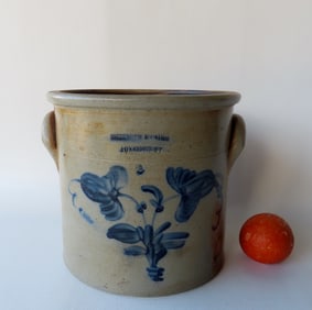 Stoneware crock signed Riedinger & Caire Po'keepsie NY, 2 gallon, decorated with a cobalt blue