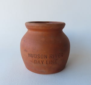 A rare small redware pot with the impressed mark "HUDSON RIVER DAYLINE" - probably early 20th