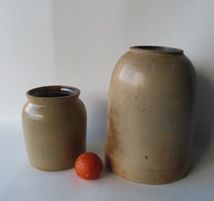 Two Poughkeepsie stoneware pieces including" a large pantry jar, probably 3 gallon size, marked