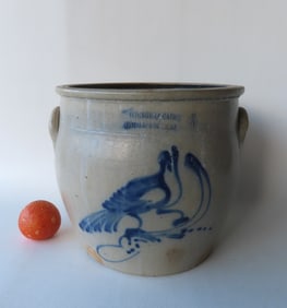 Stoneware crock marked "Riedinger & Caire / Poughkeepsie, N.Y.", 4 gallon size, decorated with a