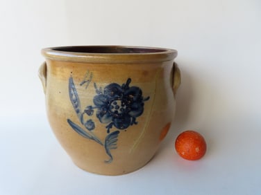 Stoneware ovoid crock marked on reverse side of flower  "Jacob Caire P:ottery / Poughkeepsie" (oval
