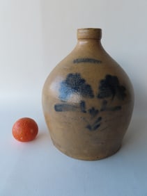 Stoneware ovoid jug marked " J.B. Caire & Co. / PoKeepsie N.Y." decorated with a cobalt blue double