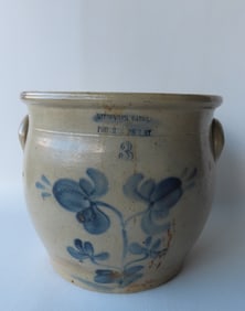 Stoneware ovoid crock marked "Riedinger Caire / Poughkeepsie NY" and decorated with 4 flowers