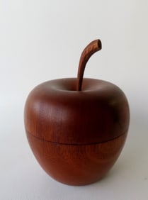 An apple form tea caddy with wooden stem finial on lid, good condition - late 19th to early 20th