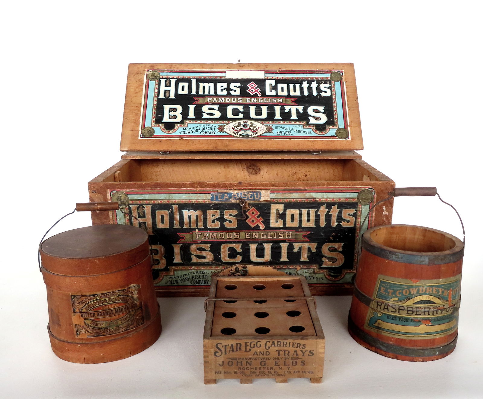 Four advertising articles including: "Holmes & Coutts Biscuits" box with original paper label on (1 of 20)