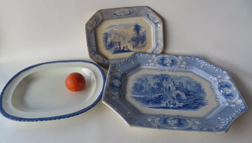 Three 19th century platters. The first, octagonal shape, signed L.P. & Co. Ironstone in Abbey