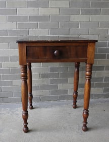 A Sheraton 1 drawer stand with original darkened finish, various hardwoods including birch legs.