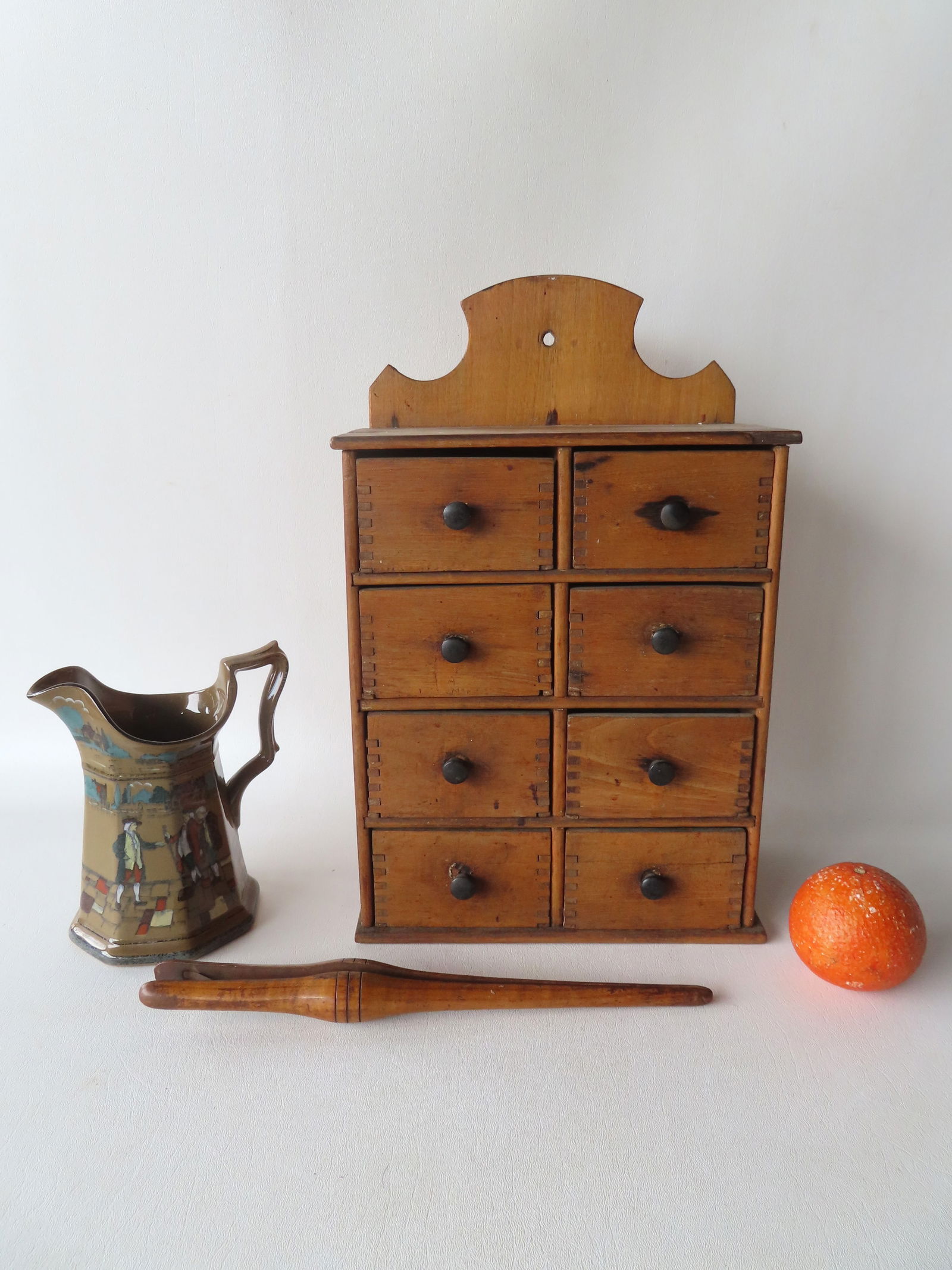 Three country items including: including a Deldare pitcher, an  8 drawer spice box - 10 1/2"W x 5 (1 of 12)