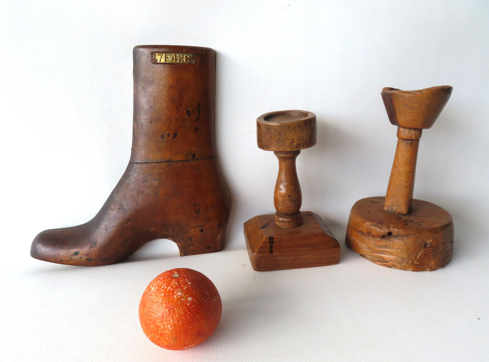 Two early wooden candle holders on pedestal bases, 17th/18th century - the column of both pieces (1 of 9)