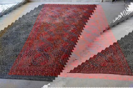 Room size oriental flat weave tribal rug, late 19th century. Some use wear, otherwise good