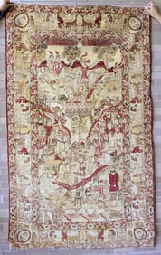 An outstanding pictorial Persian carpet in hunting scene design, with Arabic inscription and very