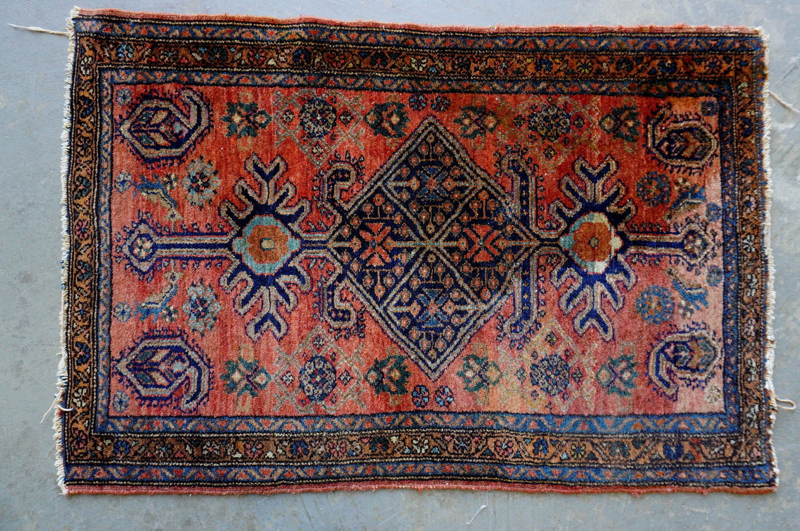 Oriental scatter rug, late 19th to early 20th century. Good condition. Measures 2' 7" x 3' 9". (1 of 4)