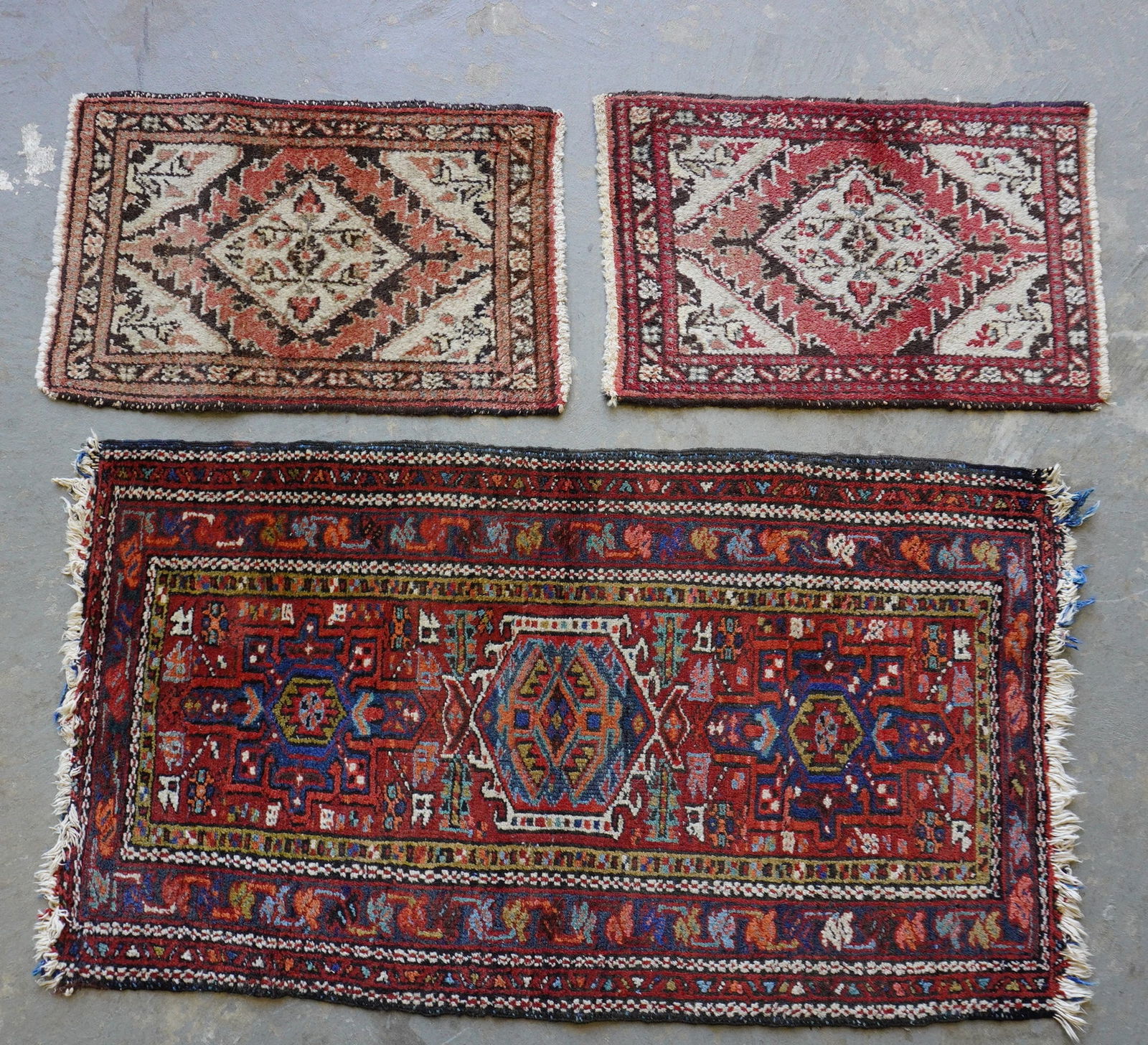 Three oriental scatter rugs, early 20th century. All in good condition. The largest 2' 2" x 4" with (1 of 8)