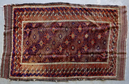 Oriental flat weave tribal scatter rug, late 19th century - 3' 1" x 5' - small loss in 1 corner,