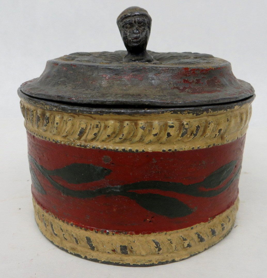 20 Early pewter tobacco jar finial on lid in the for