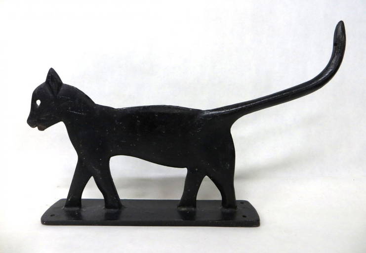 Folk Art Cast Iron Cat Boot Scraper With Carved Wh