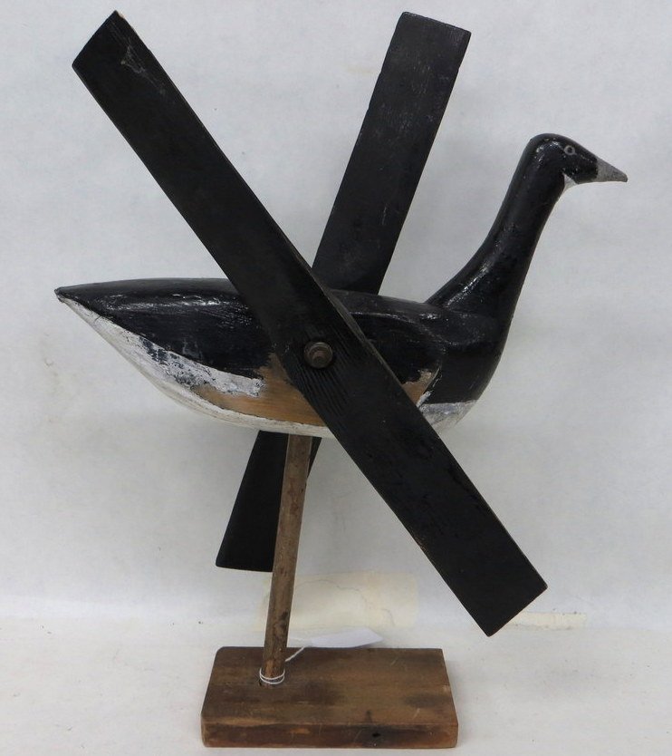 Folk art Brant bird whirligig - 17"H from base to t: Folk art Brant bird whirligig - 17"H from base to top. Probably early 20th century.