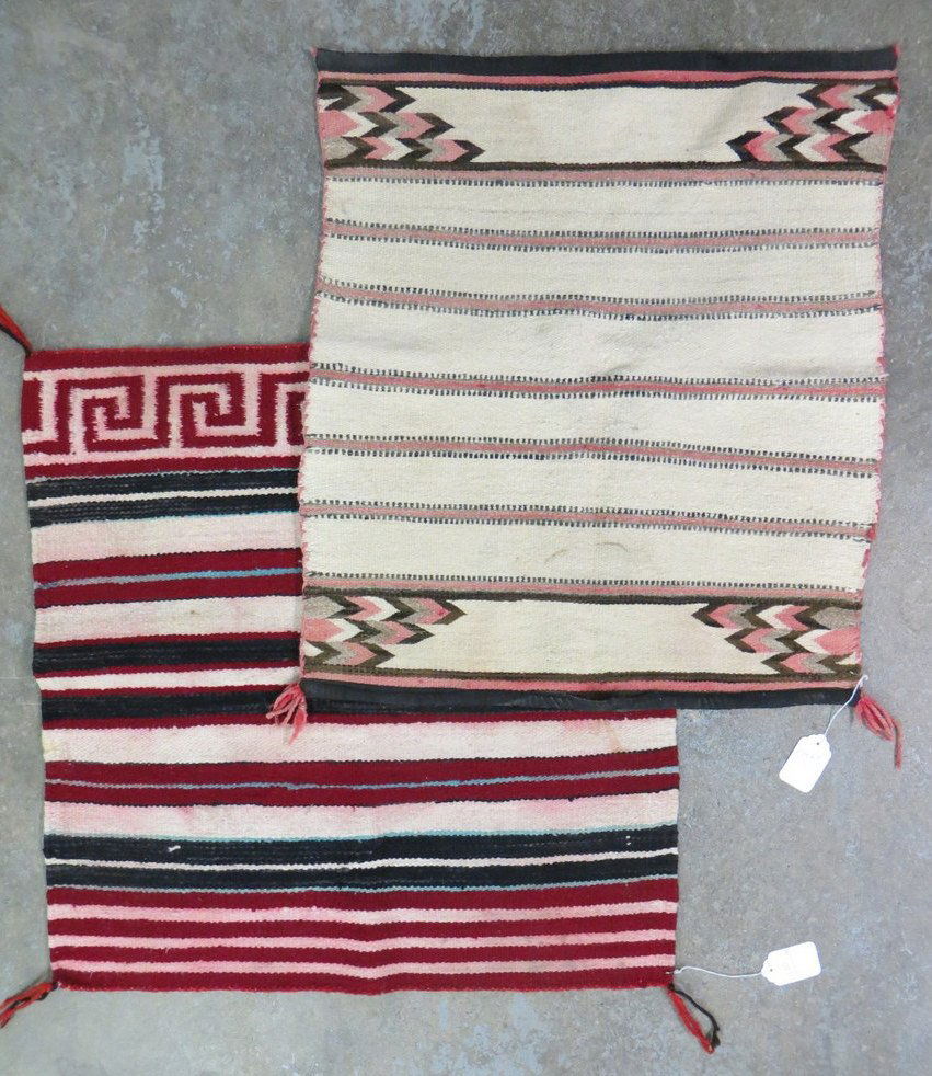 Two Native American scatter rugs: 2' 1" x 2' 5" &: Two Native American scatter rugs: 2' 1" x 2' 5" & 2' 6" x 2' 6".