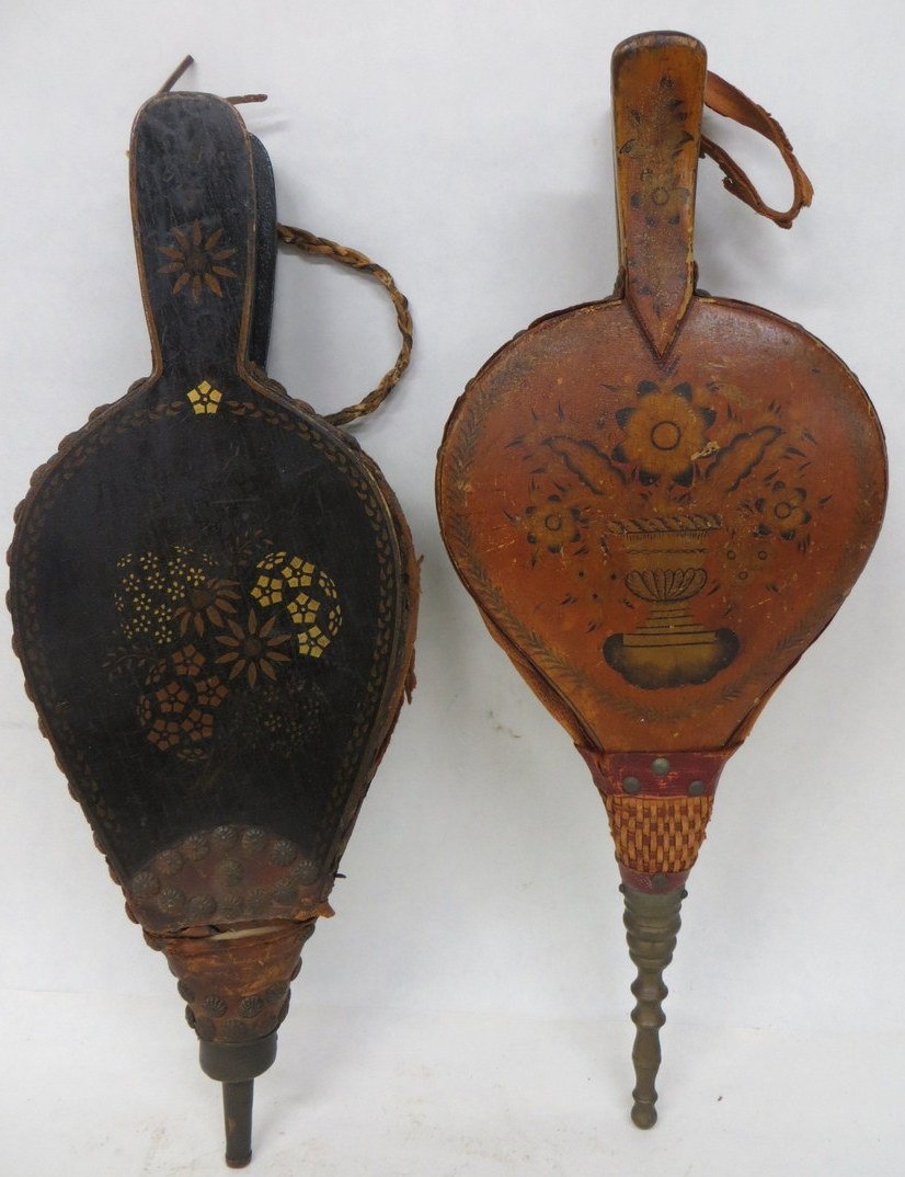 Two 19th century bellows in original paint and ste: Two 19th century bellows in original paint and stencil, one with urn and flowers, the other with flowers.