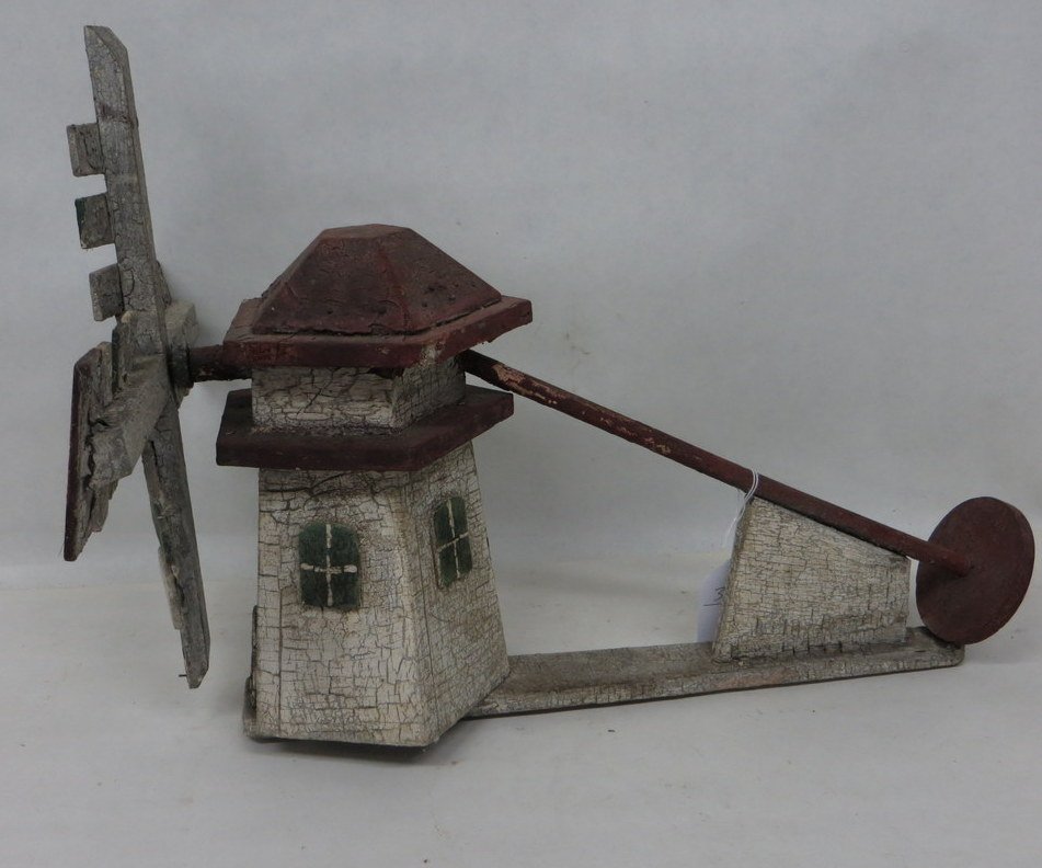 Windmill whirligig in old paint - late 19th or ear: Windmill whirligig in old paint - late 19th or early 20th century. 22"L