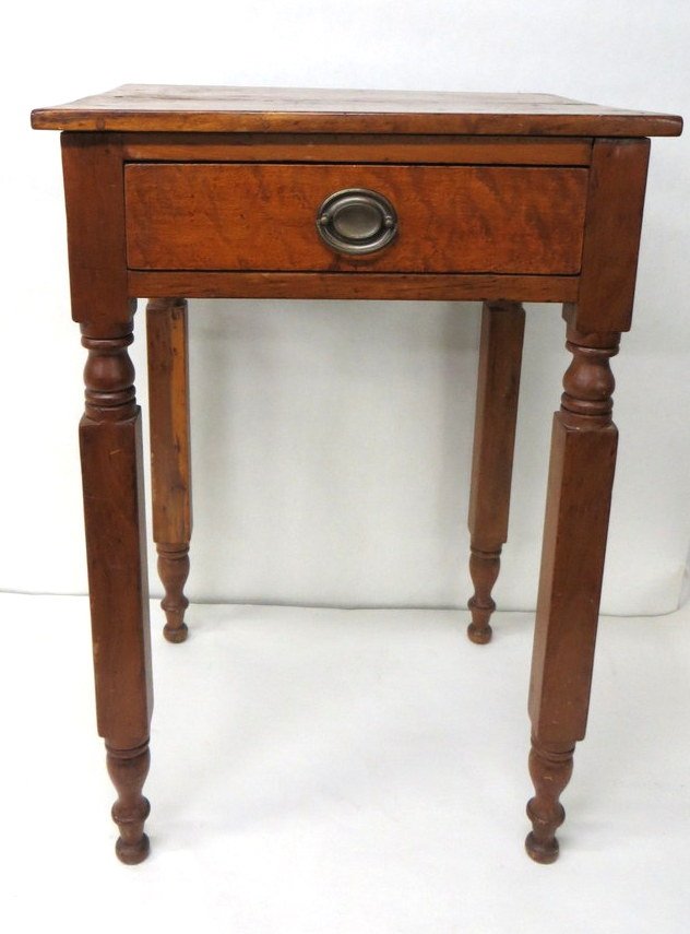 Sheraton NY Leg 1 drawer stand in cherry with bird: Sheraton NY Leg 1 drawer stand in cherry with birdseye maple drawer front.
