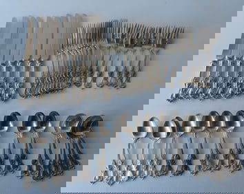 A set of 51 pieces of Reed and Barton, Marlborough pattern sterling silver: 7 bouillon spoons, 9