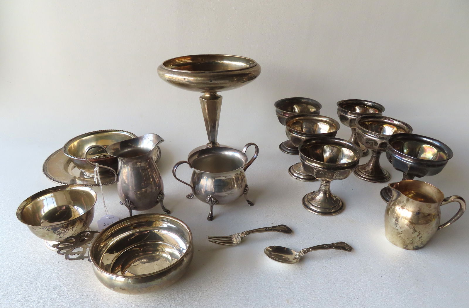 A large lot of sterling silver including: matched set of  6 sherbets with pedestal bases (likely had (1 of 5)