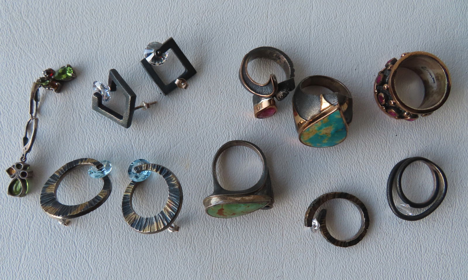 Grouping of 9 pieces of signed Bora designer sterling jewelry, all in very good condition. Includes (1 of 10)