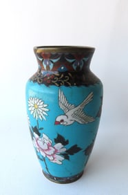A beautiful cloisonne vase decorated with birds and flowers, probably late 19th c.