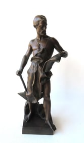 Jean-Baptiste Germain, France 1841 - 1910. A bronze sculpture of "The Blacksmith" standing by anvil
