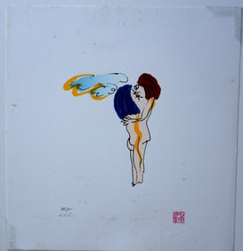 A John Lennon lithograph titled "Embrace", pencil signed and numbered by Yoko Ono and with the