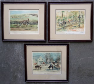 Three lithographs by William Jacob Hays Jr. from the  "With Hounds In Dutchess County" series,