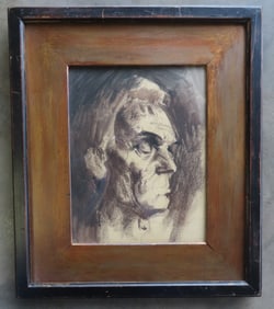 Charcoal drawing appearing to be Abraham Lincoln's death face, circa 1900-30. Good condition. Housed