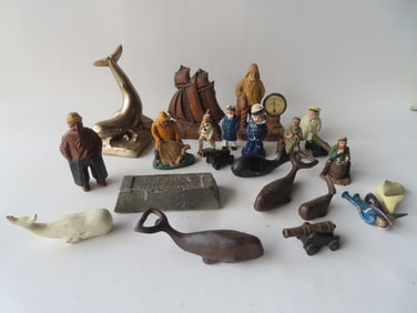 Large grouping mostly nautical related metal figures, some cast iron, mid to late 20th century.