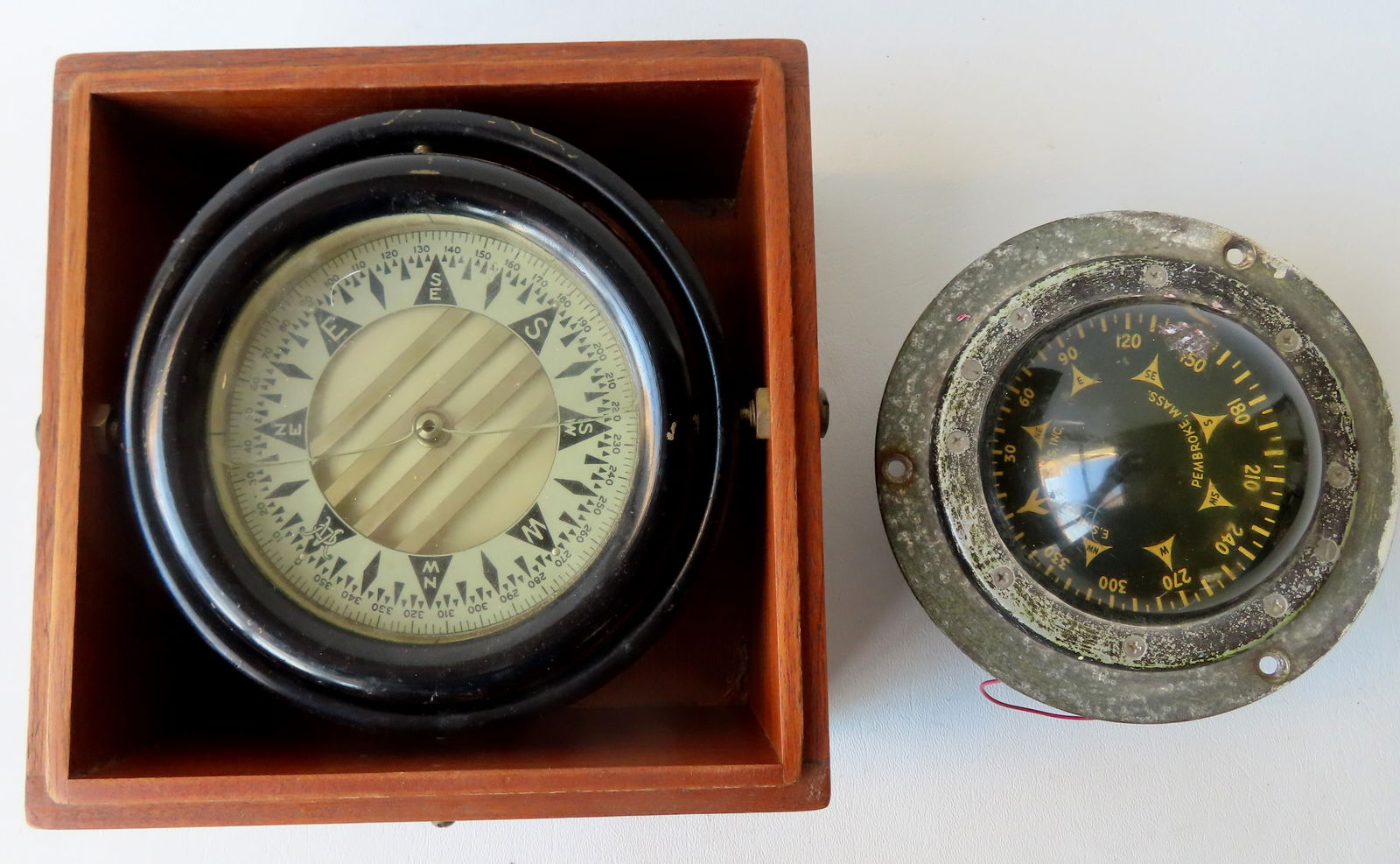 Two ship's compasses. The first signed E.S. Ritchie & Sons, Inc., Pembrook, Mass. - no box but (1 of 6)