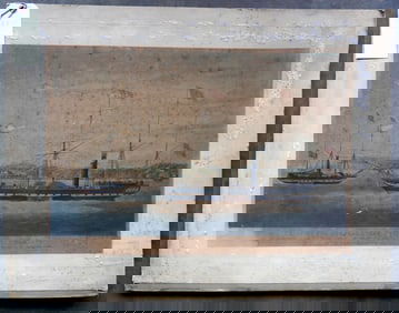 An unframed hand colored lithograph marine advertisement titled "Ships Of The Central Steam