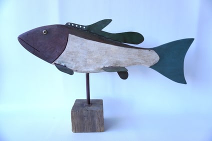 Jeff Raymond, folk art fish carving (1949-2022, Poughkeepsie and Red Hook NY). A stylized wooden