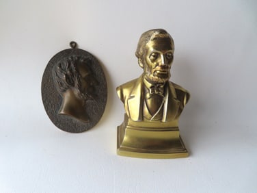 Small bronze oval plaque of Abraham Lincoln - 5"H x 3 1/2"W - late 19th century;  together with a