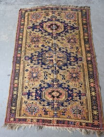Very fine colorful tribal oriental scatter rug, hand woven with fringe on both ends, very good