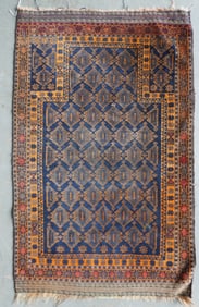 Oriental tribal prayer rug, circa 1900 - small repair to edge, else very good condition. Measures 2'